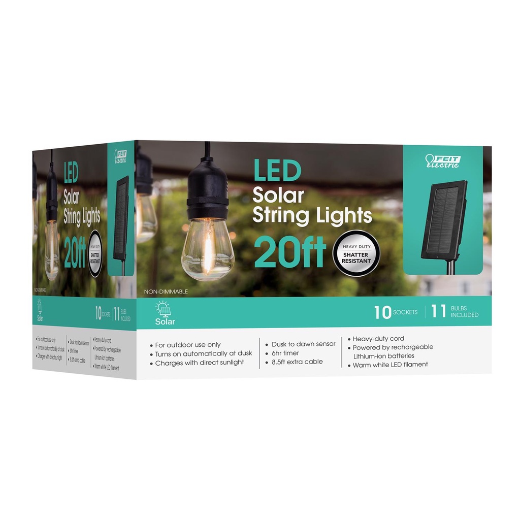 Feit SOLAR STRING LIGHTS LED Solar String Light Set White 20 Ft. 11 ...